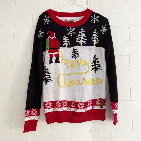 TIPSY ELVES Santa Yellow Snow Ugly Christmas Sweater Medium M - Picture 3 of 10